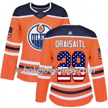Dámské Hokejový Dres Edmonton Oilers Leon Draisaitl 29 2017-2018 USA Flag Fashion Oranžová Adidas Authentic